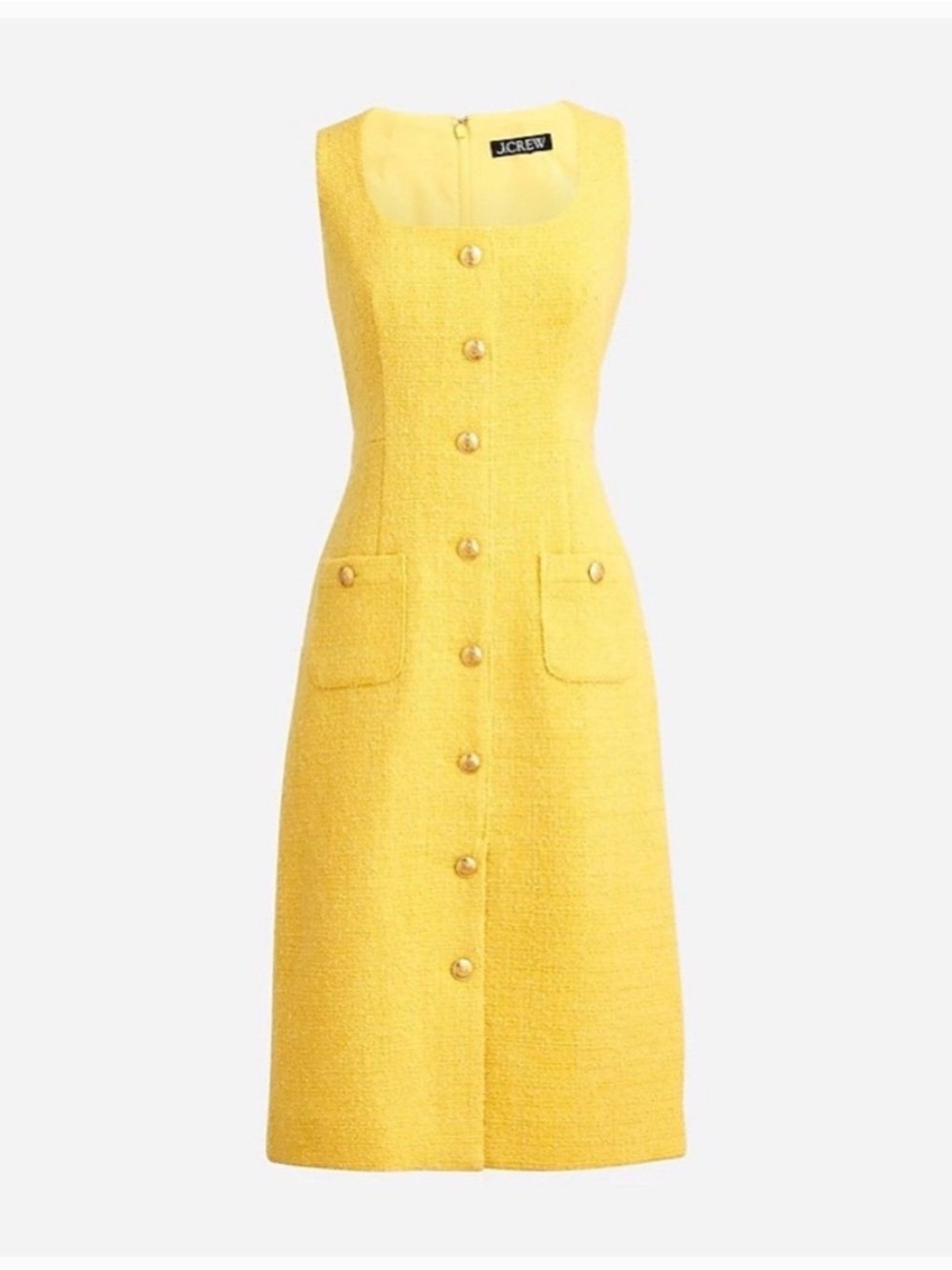 J. Crew Bright Yellow Tweed Button-Front Midi Dress